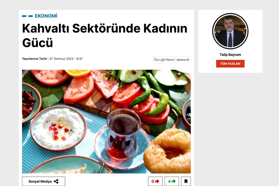 Gazete Ekonomi: Kahvaltı Sektöründe Kadının Gücü